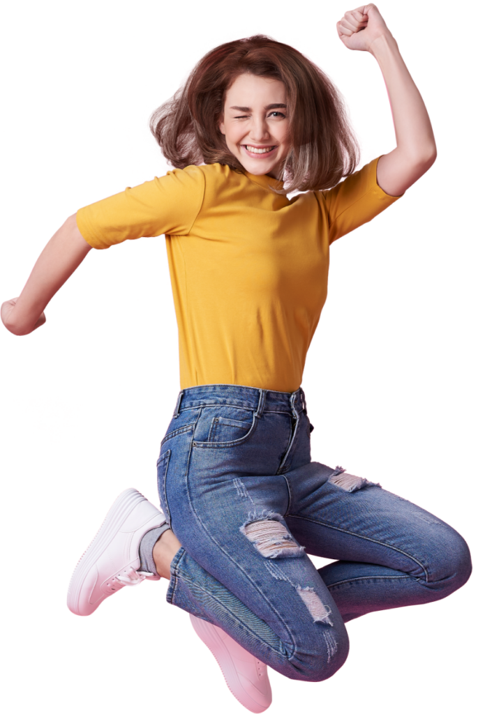 portrait woman with bright colored flying hair